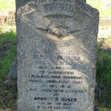 KLOSSER Arnold 1865-1947 &amp; Maria Berredina Jacoba VAN NIEKERK 1870-1946