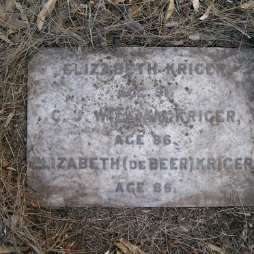 KRIGER C.J. William :: KRIGER Elizabeth ::   KRIGER Elizabeth nee DE BEER