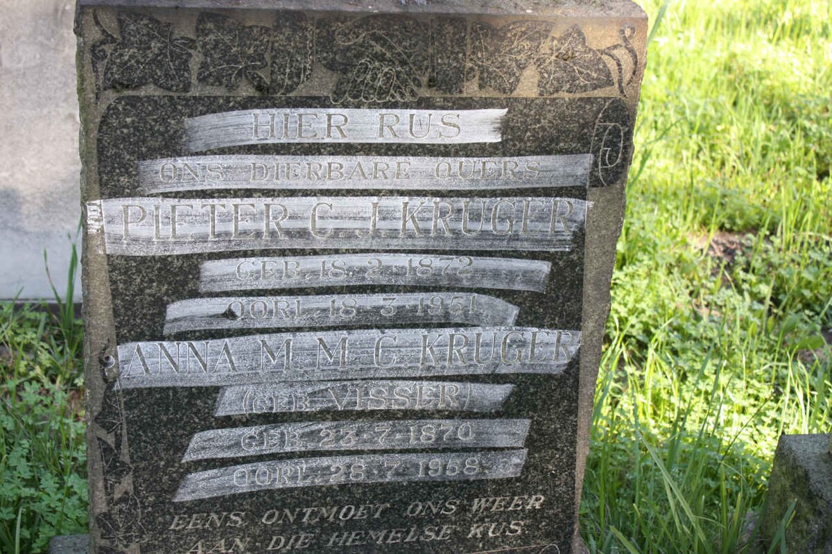KRUGER Pieter C.J. 1872-1951 &amp; Anna M.M.C. VISSER 1870-1958