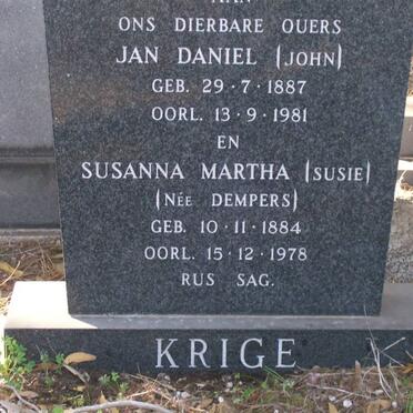 KRIGE Jan Daniel 1887-1981 &amp; Susanna Martha DEMPERS 1884-1978