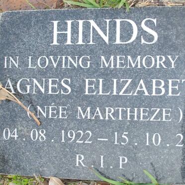 HINDS Agnes Elizabeth nee MARTHEZE 1922-2001