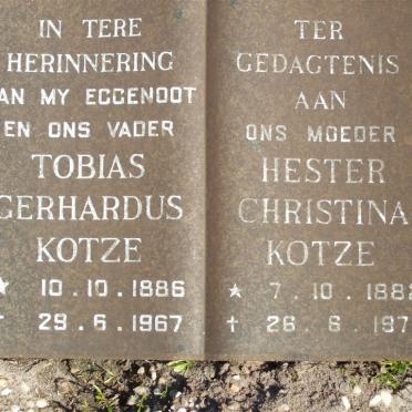 KOTZE Tobias Gerhardus 1886-1967 &amp; Hester Christina 1882-1973