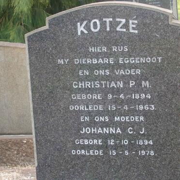 KOTZE Christian P.M. 1894-1963 &amp; Johanna C.J. 1894-1978