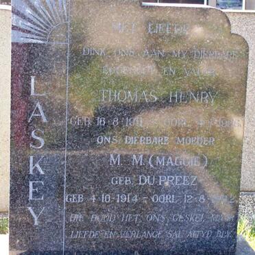 LASKEY Thomas Henry 1911-1986 &amp; M.M. DU PREEZ 1914-1992
