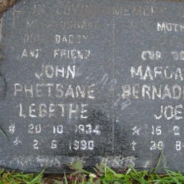 LEBETHE John Phetsane 1934-1990 :: JOEL Margaret Bernadette 1906-1982