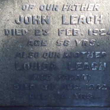 LEACH John -1924 &amp; Louisa FAGAN -1942