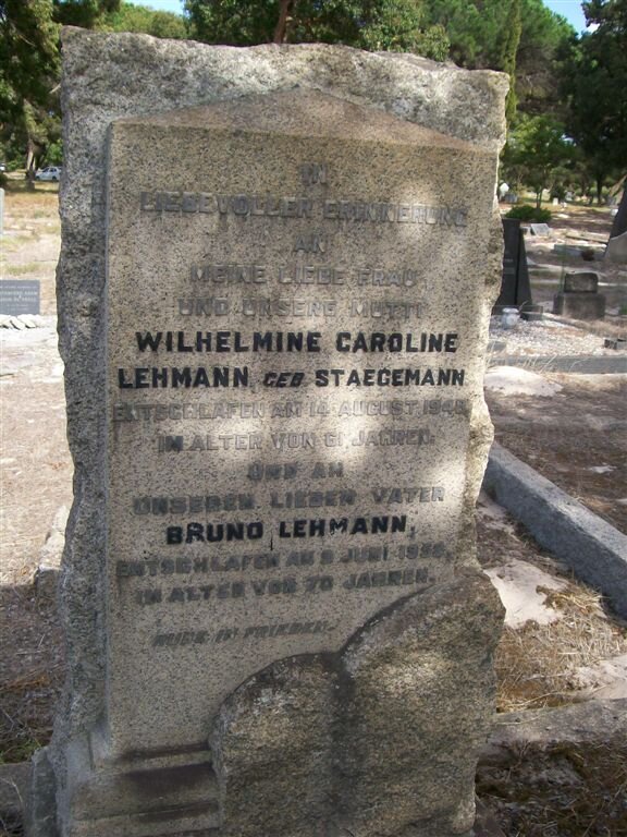 LEHMANN Bruno -1953 &amp; Wilhelmine Caroline STAEGEMANN -1948