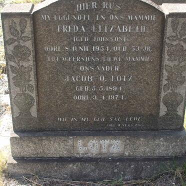 LOTZ Jacob O. 1894-1974 &amp; Freda Elizabeth JOHNSON -1954