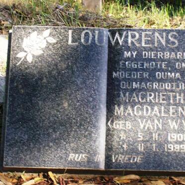 LOUWRENS Magrietha Magdalena nee VAN WYK 1908-1989
