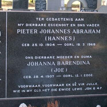 LÖTTER Pieter Johannes Abraham 1904-1968 &amp; Johanna Barendina 1907-2002