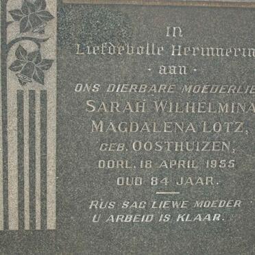 LOTZ Sarah Wilhelmina Magdalena nee OOSTHUIZEN -1955