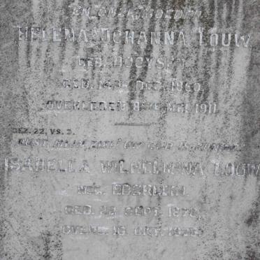 LOUW Helena Johanna nee BOOYSEN 1860-1911 :: LOUW Isabella Wilhelmina nee EBERLEIN 1878-1938 