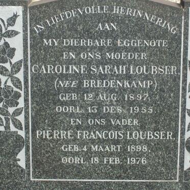 LOUBSER Pierre Francois 1898-1976 &amp; Caroline Sarah BREDENKAMP  1897-1955