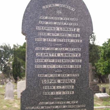 LOMNITZ Siegmund 1845-1920 &amp; Jeanette 1855-1926 :: HURLY Sophie 1882-1928