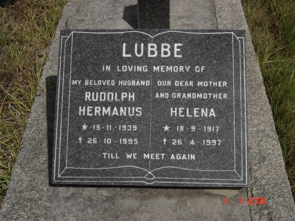 LUBBE Rudolph Hermanus 1939-1995 :: LUBBE Helena 1917-1997