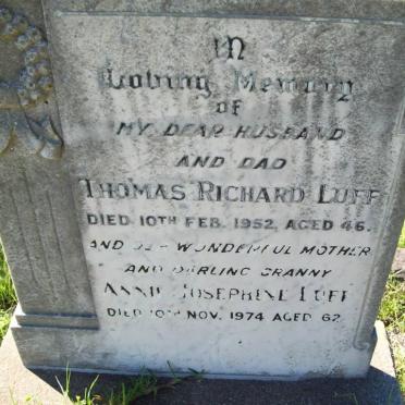 LUFF Thomas Richard -1952 &amp; Annie Josephine -1974