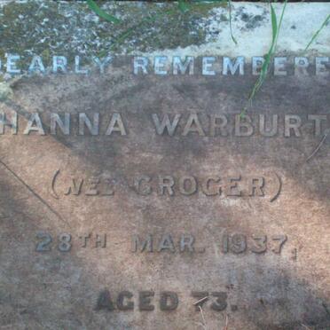 WARBURTON Johanna nee GROGER  -1937 