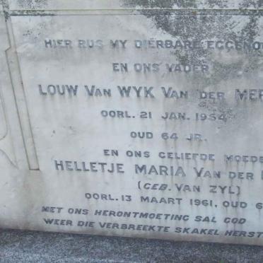 MERWE Louw van Wyk, van der  -1954 &amp; Helletje Maria VAN ZYL 1961