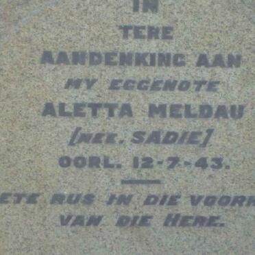 MELDAU Aletta nee SADIE -1943