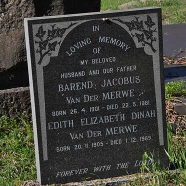 MERWE Barend Jacobus, van der 1901-1981 &amp; Edith Elizabeth Dinah 1905-1989
