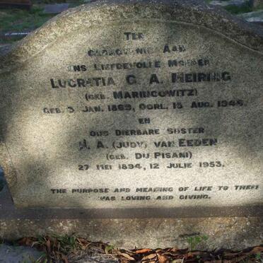 MEIRING Lucretia G.A. nee MARINCOWITZ 1869-1946 :: EEDEN J.A., van nee DU PISANI 1894-1953