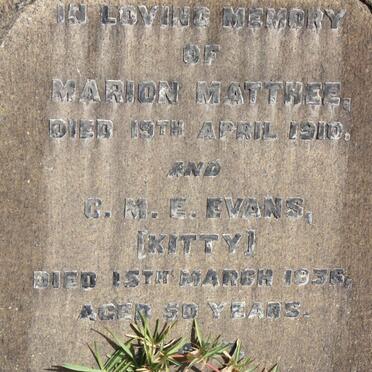MATTHEE Marion -1910 :: EVANS C.M.E. -1936