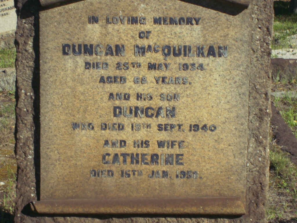 MacQUILKAN Duncan  -1934 &amp; Catherine 195?  :: MacQUILKAN Duncan -1940