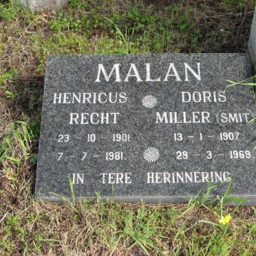 MALAN Henricus Recht 1901-1981 &amp; Doris Miller SMIT 1907-1969
