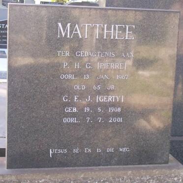 MATTHEE Pierre H.G. -1967 &amp; Gertrude E.D. 1908-2001