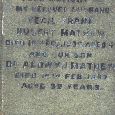 MATHEW Cecil Frank Hubert  -1934 :: MATHEW Alowyn  -1957 