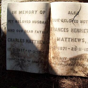 MATTHEWS Charles 1857-1947 &amp; Frances Henrietta 1871-1951