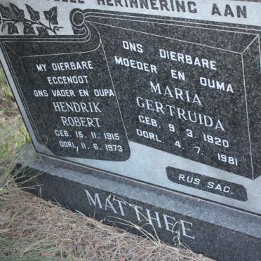 MATTHEE Hendrik Robert 1915-1973 &amp; Maria Gertruida 1920-1981