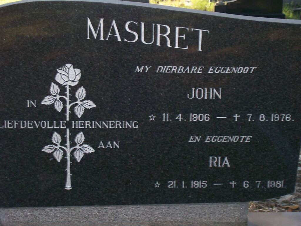 MASURET John 1906-1976 &amp; Ria 1915-1981