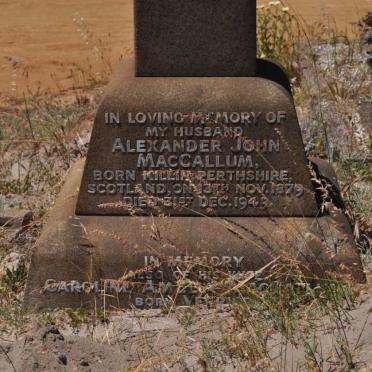 MACCALLUM Alexander John 1879-1943 &amp; Caroline Amelia