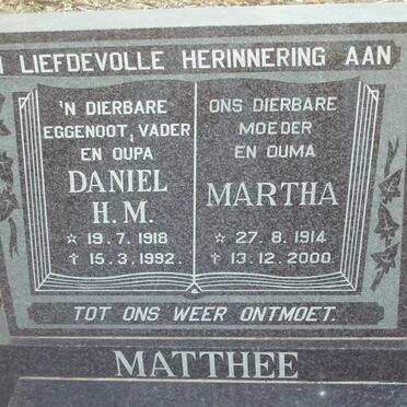 MATTHEE Daniel H.M. 1918-1992 &amp; Martha 1914-2000