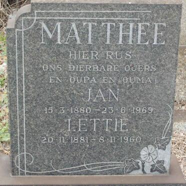MATTHEE Jan 1880-1969 &amp; Lettie 1881-1960