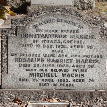 MACRIS Constantinos -1921 :: MACRIS Mitchell -1963 :: MACRIS Rosaline Harriet -1946