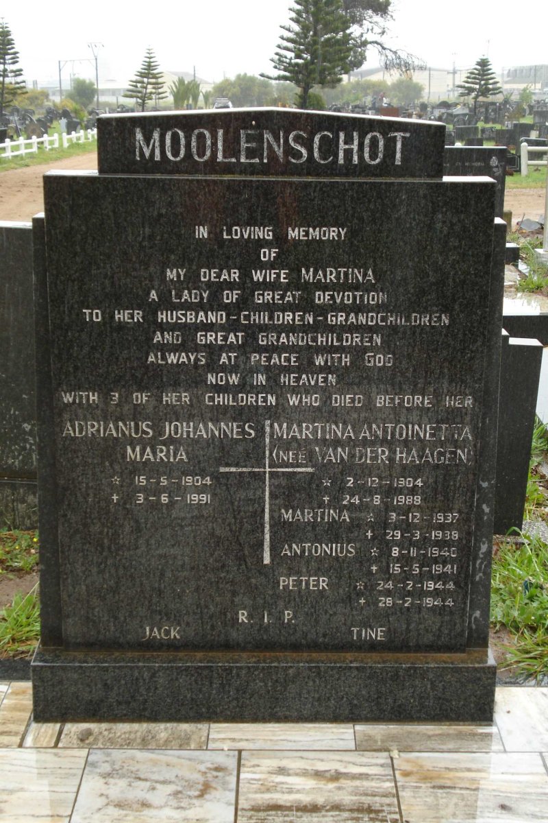 MOOLENSCHOT Adrianus Johannes Maria 1904-1991 &amp; Martina Antoinetta VAN DER HAAGEN 1904-1988