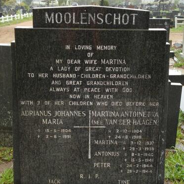MOOLENSCHOT Adrianus Johannes Maria 1904-1991 &amp; Martina Antoinetta VAN DER HAAGEN 1904-1988