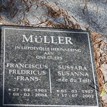 MÜLLER Franciscus Fredricus 1905-2004 &amp; Sussara Susanna DU TOIT 1907-2002