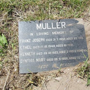 MULLER Franz Joseph -1950 :: MULLER Ethel -1948 :: MULLER Kenneth -1923 :: MULLER Cynthia Mary -1986