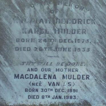 MULDER William Hendrick Karel 1875-1935 &amp; Magdalena VAN AS 1894-1983
