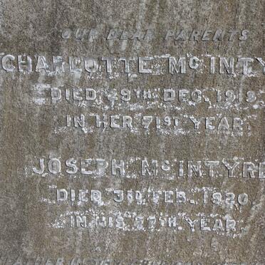 MCINTYRE Joseph -1920 &amp; Charlotte -1919