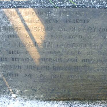 McCLEARY George Michael -1923 &amp; Elizabeth COLLIER -1954 :: RICHARDSON Edward Joseph -1971