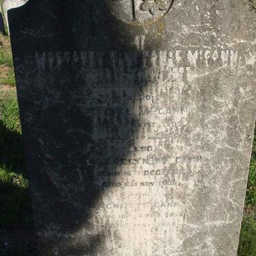 McCANN Margaret C. 1885-1890 :: McCANN George -1902 :: McCANN L. Evelyn 1888-1908 :: McCANN Agnes 1859-1926