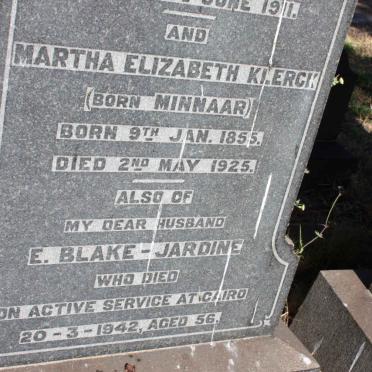 KLERCK Martha Elizabeth nee MINNAAR 1855-1925 :: BLAKE-JARDINE E. -1942