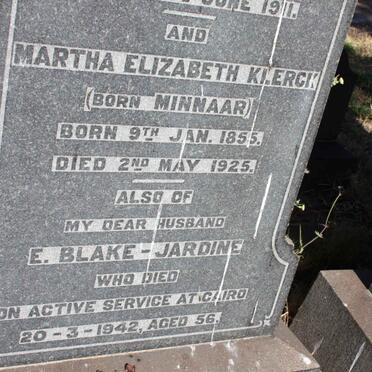 KLERCK Martha Elizabeth nee MINNAAR 1855-1925 :: BLAKE-JARDINE E. -1942