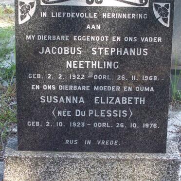NEETHLING Jacobus Stephanus 1922-1968 &amp; Susanna Elizabeth DU PLESSIS 1923-1976