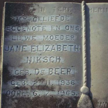 NIKSCH Jane Elizabeth nee DE BEER 1936-1965