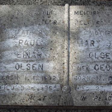 OLSEN Paul Reinard 1892-1952 &amp; Mary Jane GEORGE 1907?-1957